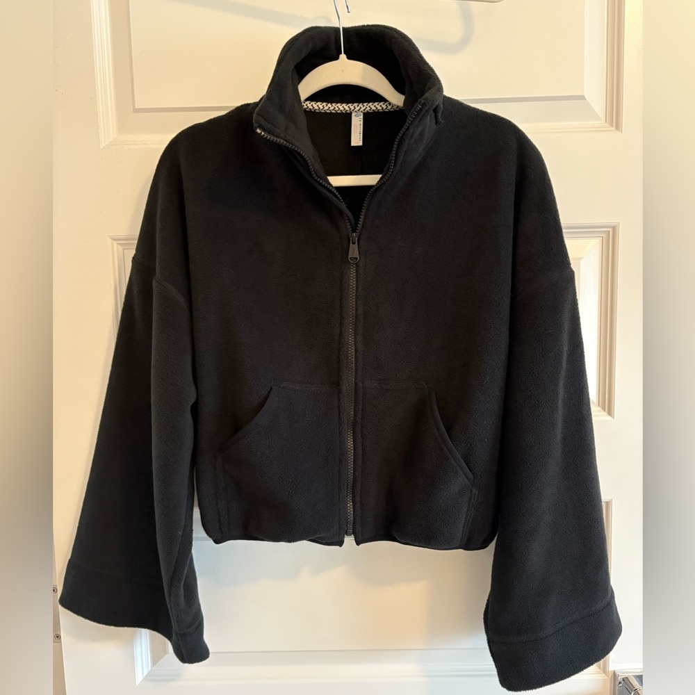 Free People Movement Black Zip-Up Fleece Jacket